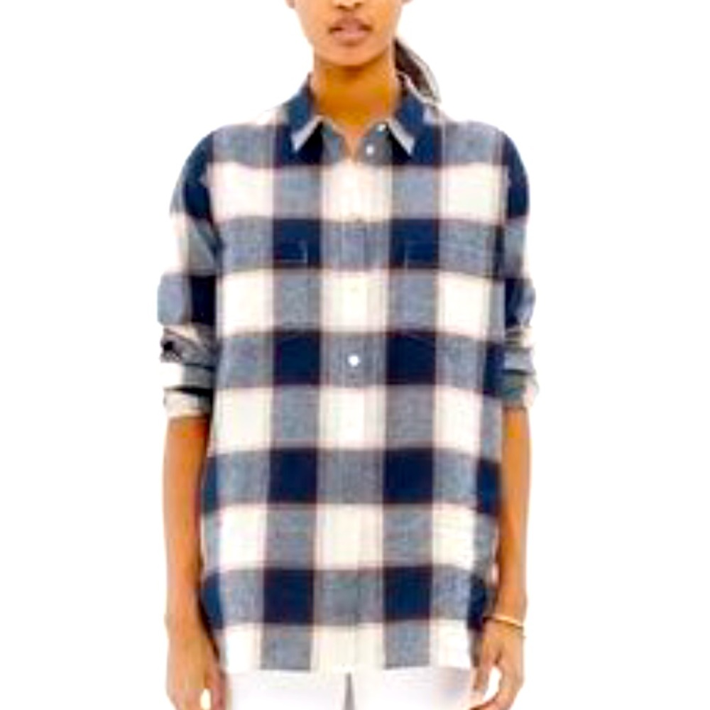 Madewell Oversized Boyshirt Primary Blue Plaid XS Flannel Pockets